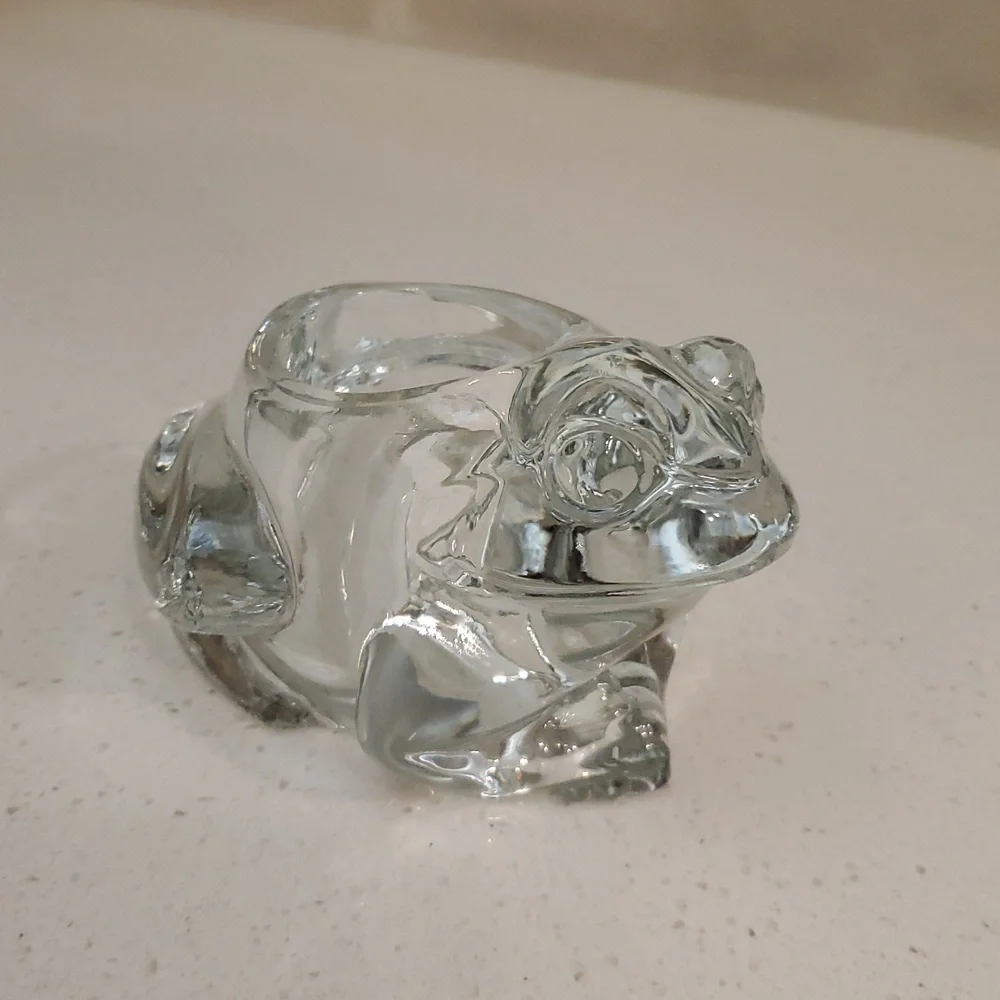 Indiana Glass Clear Glass Frog Candle Holder  Vintage